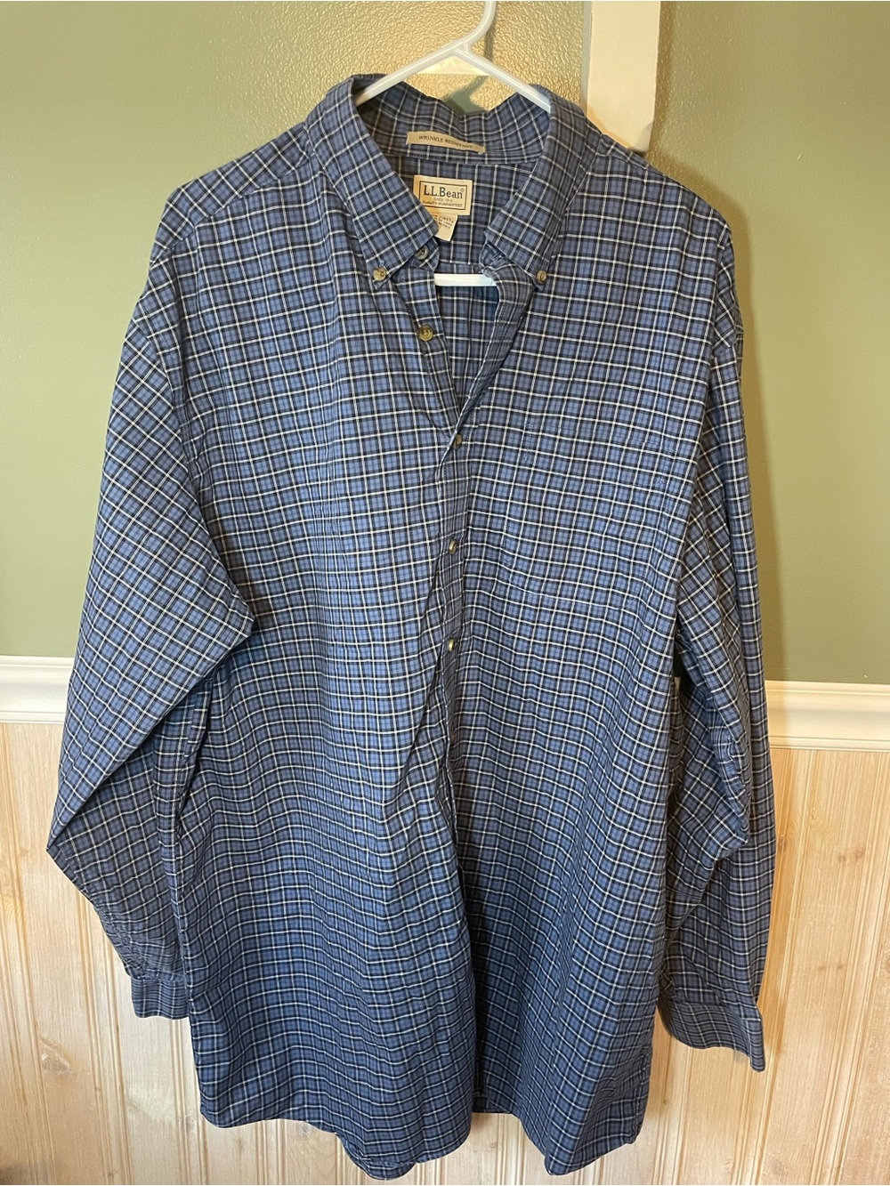 L.L. Bean Men's Navy and Light Blue Plaid Button-Down Shirt
